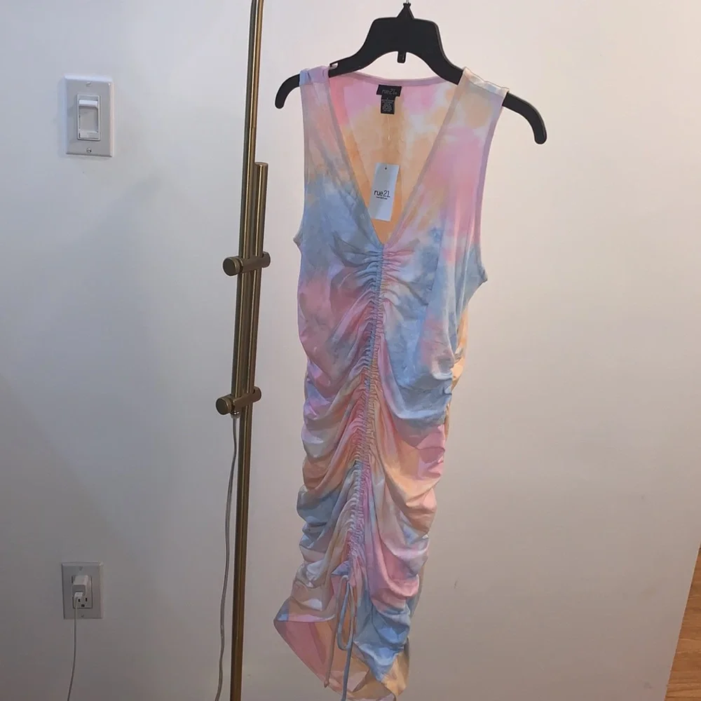 Pastel Tie Dye Ruched Front Mini Dress - Picture 3 of 8